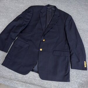 Lauren Ralph Lauren Blazer Mens 44L Navy Blue Wool Gold 2 Button Business Career
